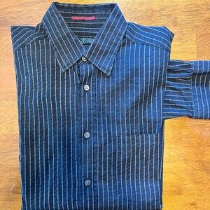 Bugatchi Navy and Tan Pinstripe Shirt